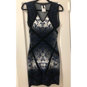BCBG Blue, Black, & White Body-con Mini Dress (S)